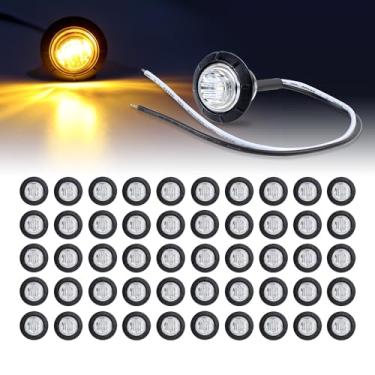 Imagem de Ledvillage 50 peças de mini lentes redondas transparentes 3/4 polegadas luzes indicadoras de LED âmbar 3 LEDs de brilho com ilhós para trailer, caminhão, barco, trailer, van, lâmpada de liberação de