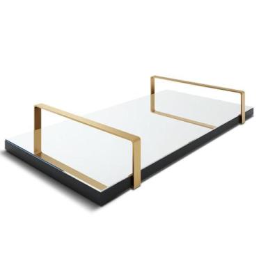 Imagem de Bandeja Espelhada 25x50cm Borda Infinita Preta Com Alça Cobre - Lubran