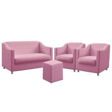 Imagem de Kit Poltrona Namoradeira e 2 Poltronas Decorativas Estofada Alya Puff 