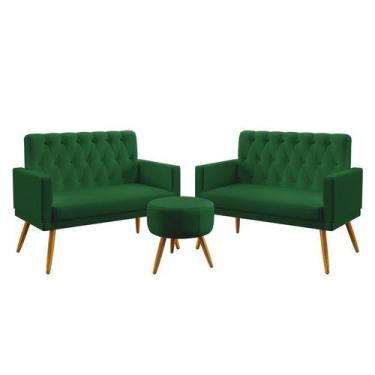 Imagem de Kit 2 Poltronas Namoradeira Estofadas Vega Rodapé e Capitonê com Puff 