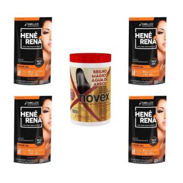 Imagem de Hene Em Gel Rena Preto Cafe 04x180gr Pouch+Brilho Magico Agua de Arroz
