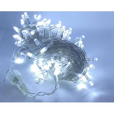 Imagem de Kit 3 Cordão 100 Led Fixo Branco Frio Fio Transparente 127v - V8