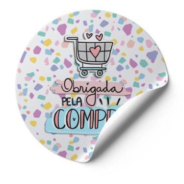 Imagem de 120 Etiquetas Adesivas Redondas Selo Obrigado Pela Compra Carrinho De 