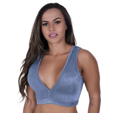 Imagem de Top fitness feminino decote v bojo cirrê relevo poliamida manu-orbis -