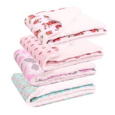 Imagem de Kit Manta com Sherpa Dupla Face para Bebê Charmosa 04 Peças - Amora Ba