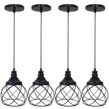 Imagem de 4 Pendentes Aramado Esfera Balonê Lustre Luminária Teto Regulável Sala