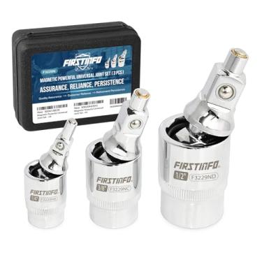 Imagem de FIRSTINFO F3229N Conjunto de juntas universais magnéticas de 2 estágios de 3 peças | O design de 2 estágios muda o soquete da posição giratória para a posição fixa | Acionamento de 1/4 polegadas, 3/8
