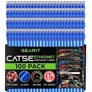 Imagem de GearIT Pacote com 100 cabos Ethernet Cat5e 90 metros – Cabo de rede LAN para computador RJ45 Snagless, azul – Compatível com interruptor de 48 portas POE Montagem em rack 48 portas Gigabit