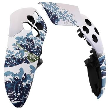 Imagem de eXtremeRate Carcaça frontal esquerda direita com touchpad compatível com controle de borda ps5, capa de reposição para placa frontal The Great Wave DIY personalizada compatível com ps5 Edge Controller