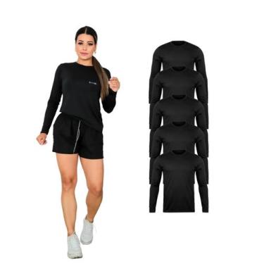 Imagem de Kit Com 5 Camisetas Manga Longa Proteção UV Feminina Preto - Roger, G,