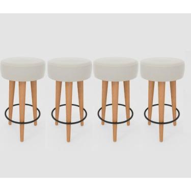 Imagem de Kit 4 Banqueta Alta Cozinha 70cm Estofada Off-White Madeira Maciça Urb
