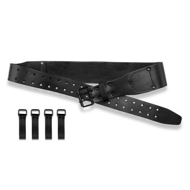 Imagem de Graintex LB2084 Cinto de couro de grão superior de 2,3/4" com 4 ganchos suspensórios cor preta para molduras, construtores, carpinteiros, encanadores