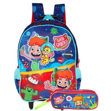 Imagem de Mochila De Rodinhas Gato Galáctico Com Estojo Infantil Duplo - Clio St