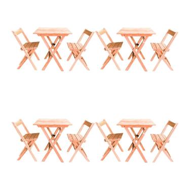 Imagem de Kit 4 Conjuntos Mesa Dobrável Para Bar E Restaurante 60x60cm Com 2 Cadeiras Em Madeira Maciça - Cru