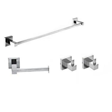 Imagem de Porta Toalha Banho Cromado + Papeleira Ret + 2x Cabides Inox - Fine Me