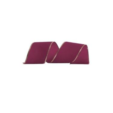 Imagem de Fita Aramada Veludo Vinho e Ouro 3,8cm x 9,14m - 01 unidade - Cromus N