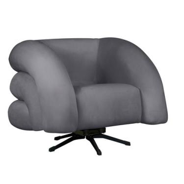 Imagem de Poltrona Decorativa Micheli Base Giratória e Balanço Veludo - Fina Mob