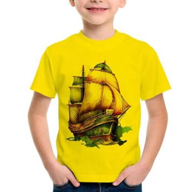 Imagem de Camiseta Infantil Navio Vintage - Foca na Moda, Amarelo, 2