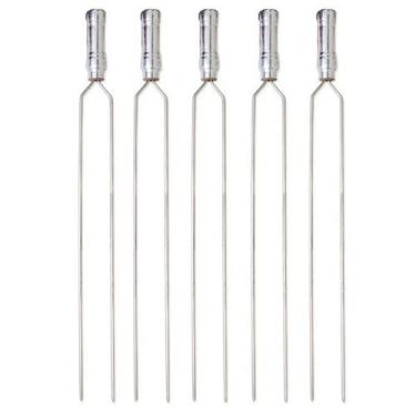 Imagem de Kit 05 Peças Espeto Churrasco Aço Inox Duplo  85 Cm Cabo Em Madeira Re