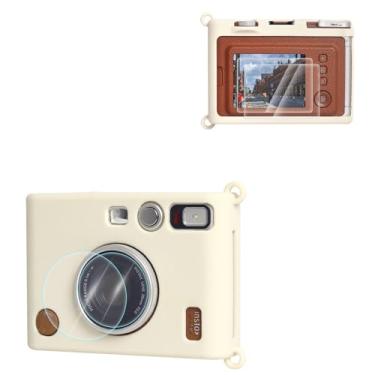 Imagem de VOVMOEYA Capa de silicone e protetor de tela de vidro temperado e lente PET Flim para Fujifilm Instax Mini Evo. Acessórios para Fuji Instax Mini Evo, sem câmera, branco