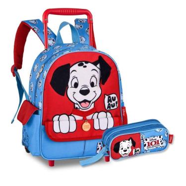 Imagem de Mochila Rodinhas 101 Dalmatas Com Estojo Duplo Kit Escolar