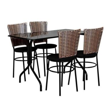 Imagem de Conjunto Mesa Retangular 70x120cm Preta Com 4 Cadeiras Cappuc