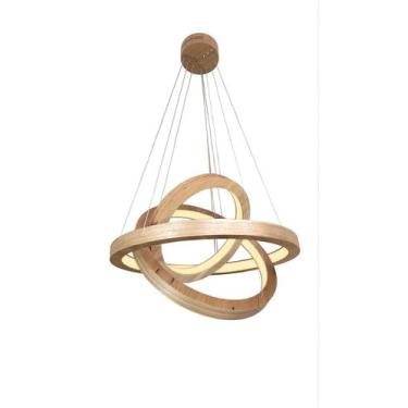 Imagem de Pendente de Madeira Sirius Triplo LED 3000K Acrílico 40x50x60 cm Freij
