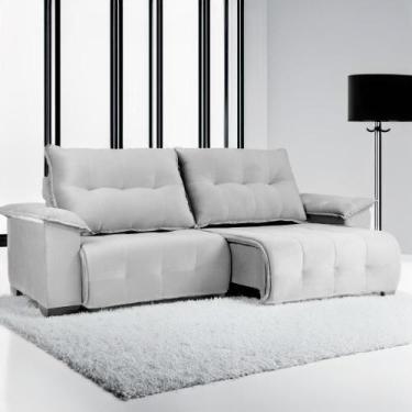 Imagem de Sofá Retrátil e Reclinável Lisboa 2,50m Veludo Prata D28 - SofásWeb