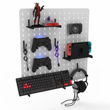Imagem de Pegboard Mdf Organizador Setup Gamer Home Office Branco Med - Customiz