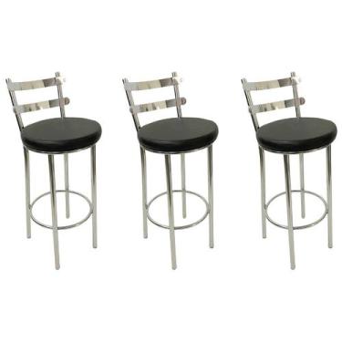 Imagem de Kit 3 Banquetas Rafaela - Redonda Alta para Bar e Cozinha Cromada com 