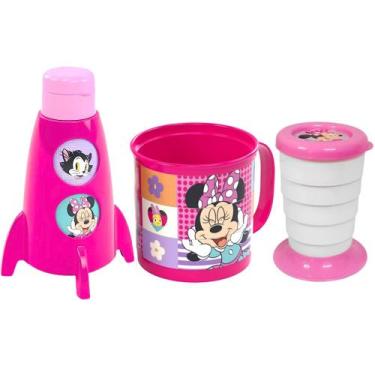 Imagem de Kit com Garrafinha Foguete Caneca Giratória + Copo Retrátil Minnie - P