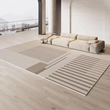 Imagem de Listrado Creme Carpete Bege Marrom Decoração Sala de Estar Tapetes Luxo Minimalista Tapetes Fácil Limpeza Conforto Quarto Tapetes,YHT142,I,200X200CM