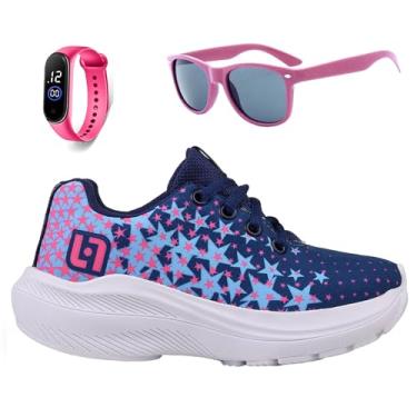 Imagem de Tenis Infantil De Amarrar Meninas Leve Desenhos LIGHT + Oculos Relogio Cor:Roxo;Tamanho:31