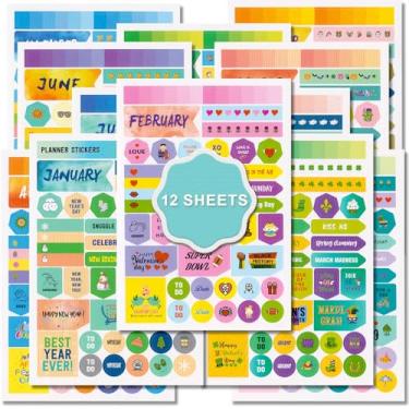 Imagem de Adesivos de agenda de produtividade com 12 folhas, agendamento, agendamento, agenda, diário, agenda, agenda, caderno, decalques, acessórios para reuniões, orçamento, fitness, estudo