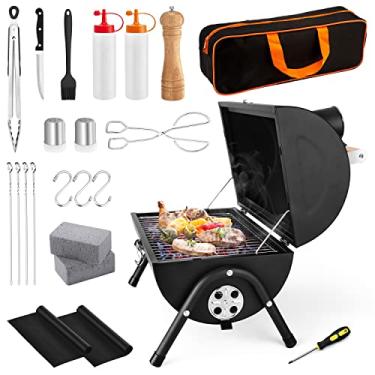 Imagem de Conjunto de 23 churrasqueiras HaSteeL a carvão portátil, pequena e compacta, mini churrasqueira dobrável ao ar livre com chaminé, churrasqueira de mesa e acessórios para churrasco, acampamento, chave