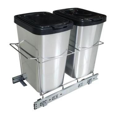 Imagem de Lixeira Dupla Deslizante 18 Litros de Base Prata - Metais ADR