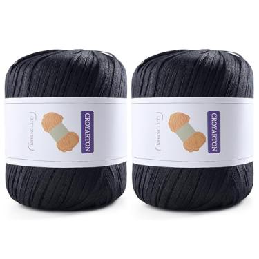 Imagem de Pacote com 2 fios de ráfia para crochê, fio de algodão macio para crochê, bolsa de praia de verão, 228 jardas/fio de papel de fita de 100 g para iniciantes, bolsa de tricô manual DIY (preto)