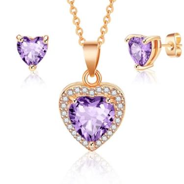 Imagem de Brincos de cristal Swarovski com pingente de coração e halo para mulheres, conjunto de joias hipoalergênicas banhadas a ouro 14 K