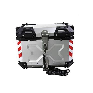 Imagem de Mala de viagem para motocicleta, porta-malas de liga de alumínio 45L, à prova d'água, caixa de armazenamento bloqueada com alça longa, prata e preta (prata)