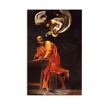 Imagem de Arte de parede em tela clássica - impressões Michelangelo Merisi Caravaggio - reprodução de pinturas a óleo famosas - A inspiração de São Mateus pôster - imagens de arte em tela 25 x 40 cm (10 x 16