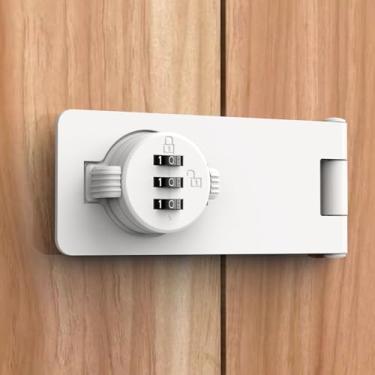 Imagem de Fechaduras de armário, trava de ferrolho com senha, fechaduras de armário com combinação, fechaduras de porta de segurança para portas pequenas, armários, porta de celeiro, cerca, banheiro (branco)