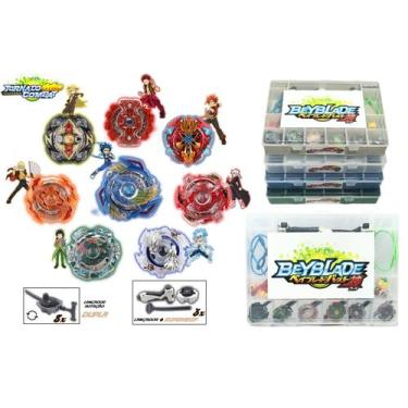Imagem de Kit 8 Beyblade Burst Valt Shu Ken e Outros + 11 Lançadores + Maleta - 