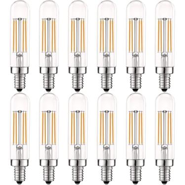 Imagem de Luxrite Lâmpada de LED E12 vintage equivalente a 60W, T6 T6,5, 500 lúmens, 2700K (branco quente), lâmpadas de tubo de LED de candelabro regulável 5W, vidro transparente, lâmpada tubular de filamento Edison, listado pela UL (pacote com 12)