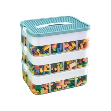 Imagem de Organizador de brinquedos caixa de armazenamento de plástico para Lego bloco de construção empilhável caixa de organização de sala de jogos para Lego, jogos de tabuleiro, suprimentos de artesanato
