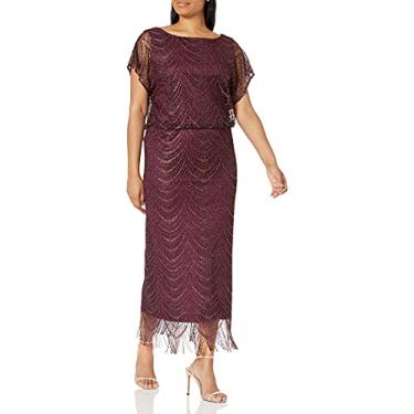 Imagem de S.L. Fashions Vestido feminino de crochê metálico com bainha de franja, Fig, 48