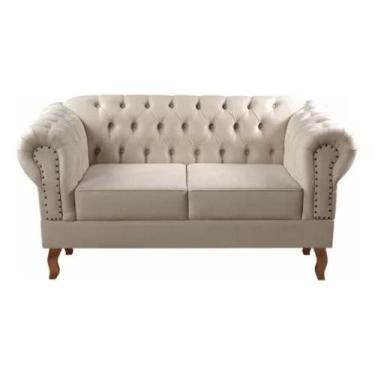 Imagem de Sofá Chesterfield 2 Lugares Dom Pedro Vintage Retrô Capitonê Suede Beg