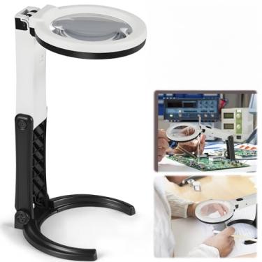 Imagem de Nauerz 110v-220v Lupa de Mesa Bancada com 10 Leds Lente, Lupa de Aumento para Leitura, Lupa de Aumento Profissional, Lupa Luminária 2.5X e 8x Led Ring Light, Lupa de Mesa Portátil com Suporte