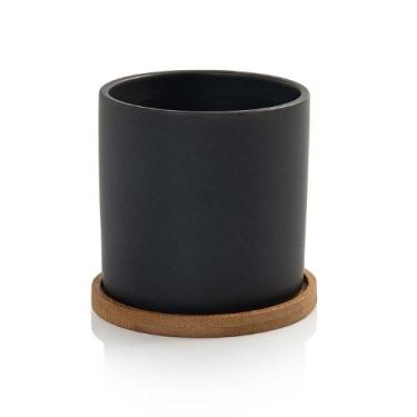 Imagem de Vaso Cachepot com Prato de Bambu Cinza Fosco M Cube Pozzani