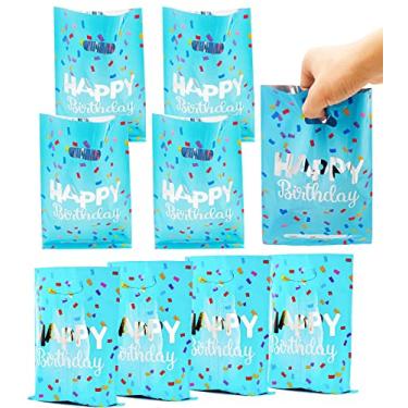 Imagem de HSPAIDYP 30 peças de sacos de presente de festa de feliz aniversário, sacos de lembrancinha de doces, sacolas de presente de plástico para doces, sacolas de presente azuis para chás de bebê