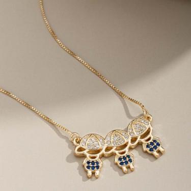 Imagem de Colar Pingente 03 Filhos (03 Meninos) Banhado Ouro 18K - SEM MARCA